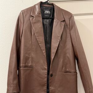ZARA Brown Leather Blazer